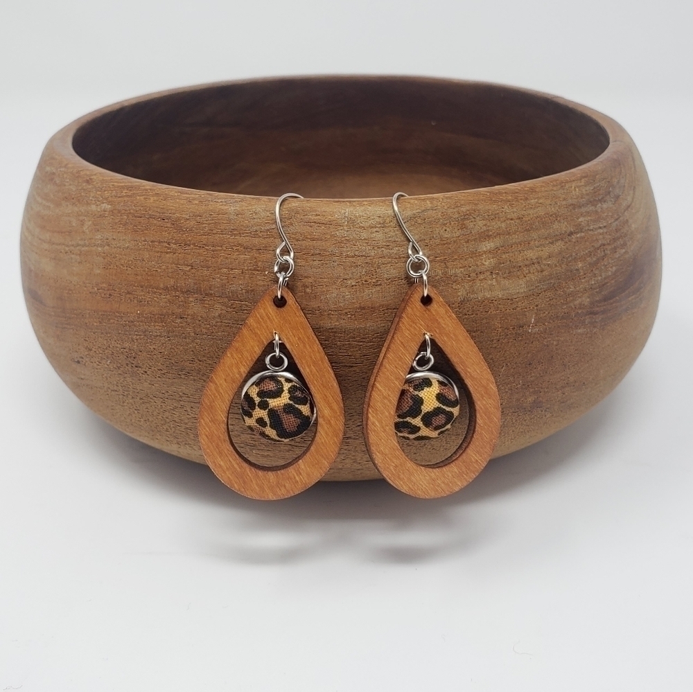 New Handmade | Leopard Tear Drop Wooden Earrings